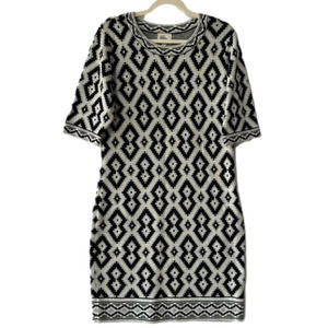 Beige by eci Knit Tribal Patterned Sweater Dress Black White Silver Size Large